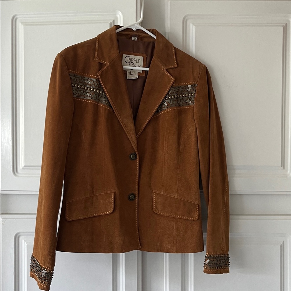 Women's Tan Leather Studded Jacket